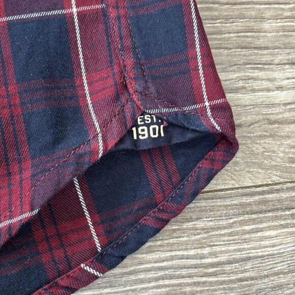Indian Motorcycle Flannel Mens S Red/Blue Plaid Short Sleeve Button Down Bikers - Picture 8 of 16